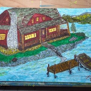 Charming Lakeside Cabin Painting